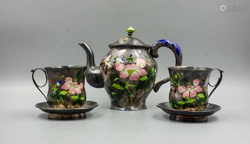 CHINESE SILVER WITH ENAMEL TEA SET