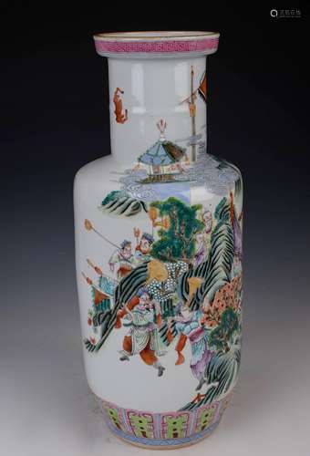 CHINESE FAMILLE ROSE ROULEAU VASE