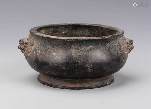 CHINESE BRONZE TWIN EAR CENSER