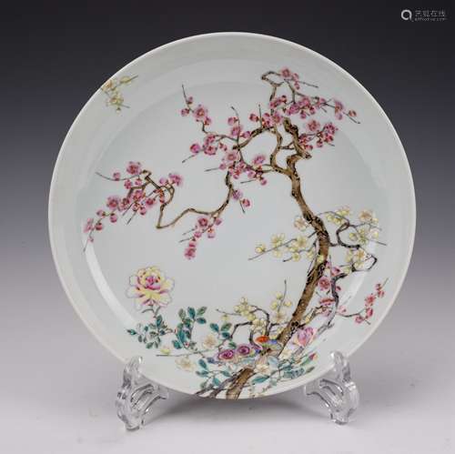 CHINESE FAMILLE ROSE PLUM FLOWER PLATE