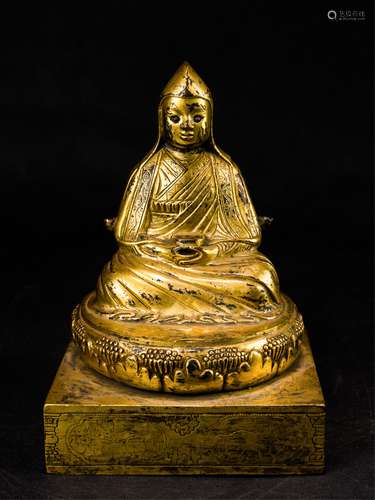 CHINESE GILT BRONZE FIGURE OF JE TSONGKHAPA