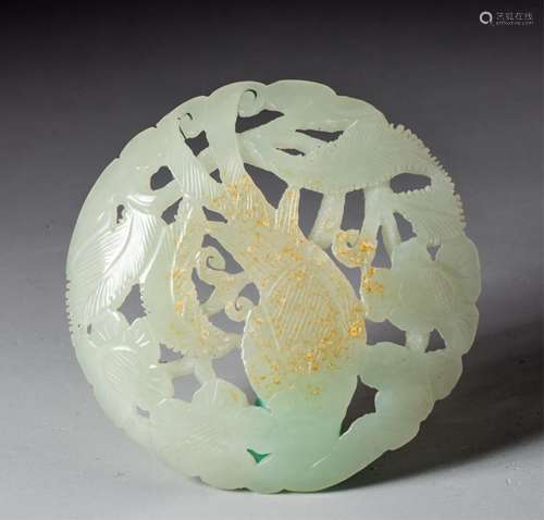 CHINESE JADE PENDANT, FLOWER AND BIRD MOTIF