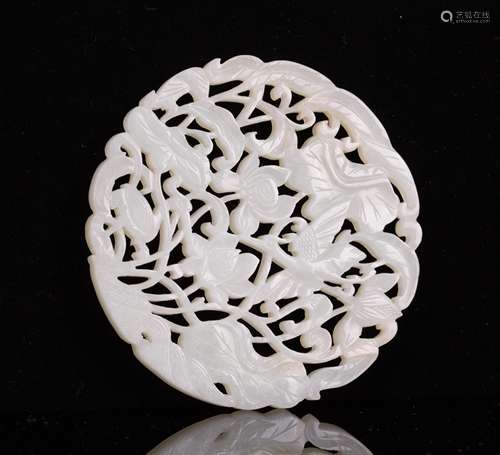 WHITE JADE PLAQUE OF BIRDS MOTIF OPENWORK