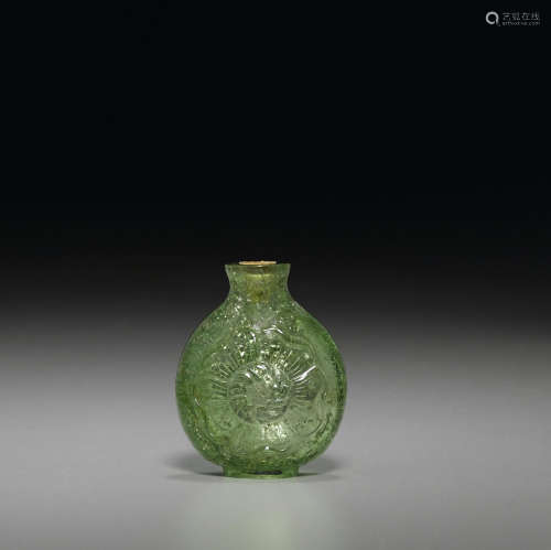 1730-1850 透明绿料芙蓉花纹鼻烟壶