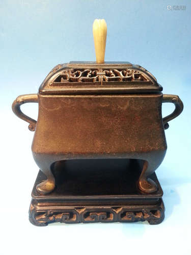 Copper incense burner with gold