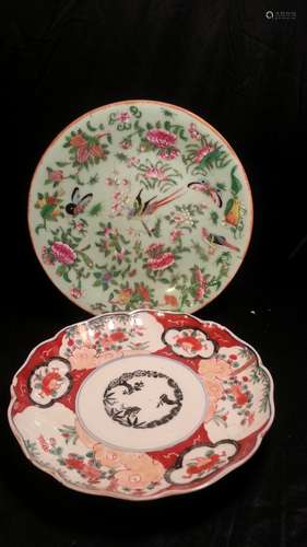 2 ANTIQUE  FAMILLE ROSE PORCELAIN PLATE