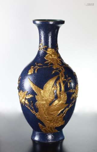 Chinese Famille Rose Guilt Phoenix Vase