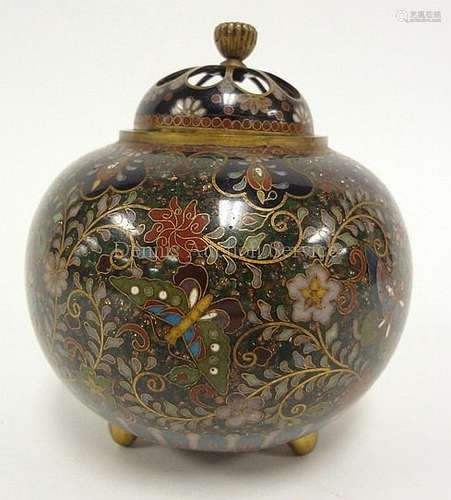 Chinese CLOISONNE INCENSE BURNER; CLOBULAR KORO