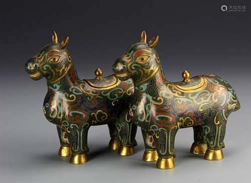 Pair of chinese Cloisonne horse Censers