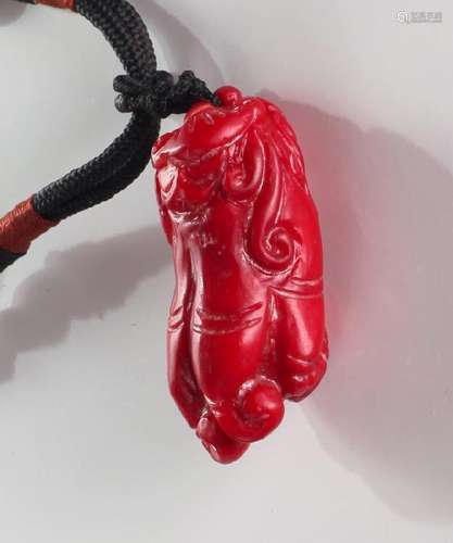 Chinese Coral Pendant Necklace