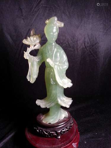 CHINESE CARVED HETIAN CELADON JADE GUNANYIN