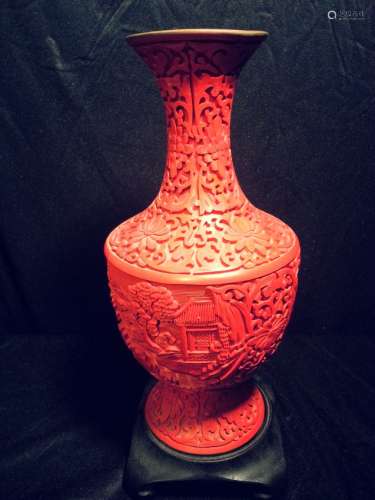 Chinese carved cinnabar lacquered vase