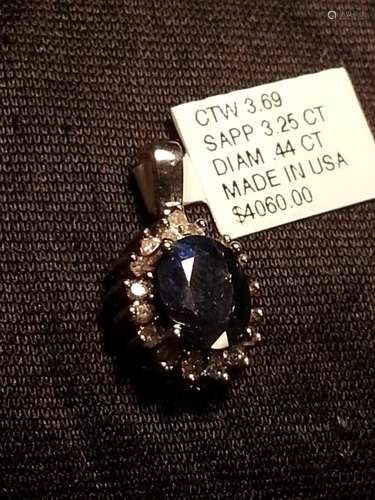 Genuine 3.69 ctw Sapphire & Diamond Pendant 14K Gold