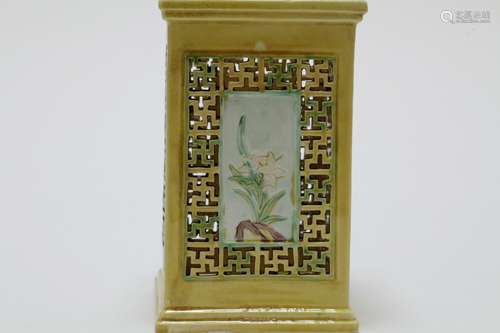 Chinese Qing Dynasty Square Yellow Glazed BrushPot