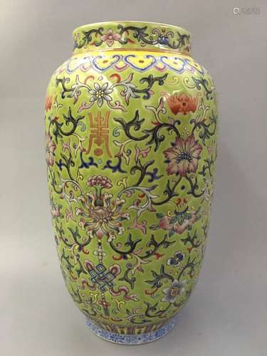 Chinese Green Glaze Famille Rose Porcelain Vase