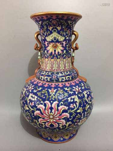 Chinese Blue Underglaze Famille Rose Vase