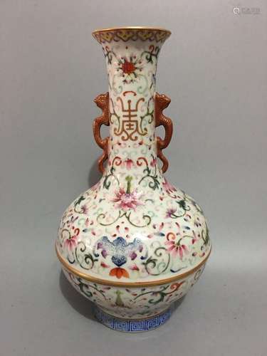 Chinese Famille Rose Flower Designed Vase,Marked