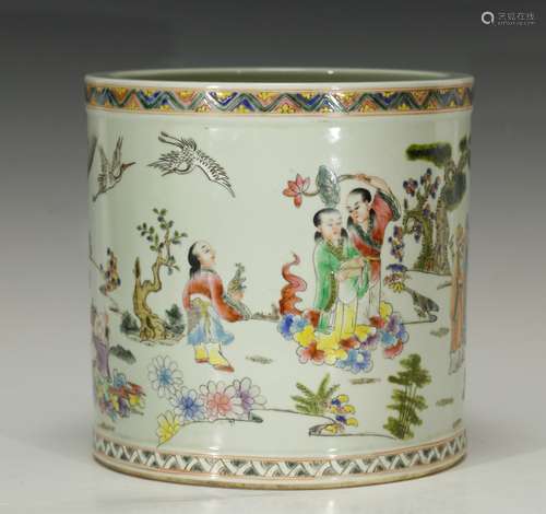 Chinese Porcelain Brush Pot, Marked