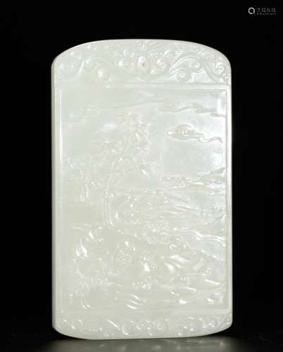 Large Chinese White Jade Carved Plaque