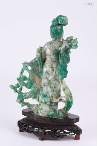 Chinese Jade Carved Beauty on Bood Base