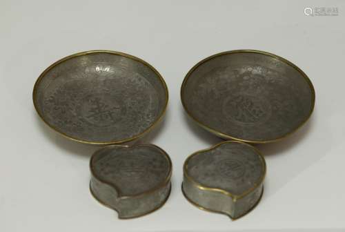 Chinese Set of Pewter Dishes and Boxes