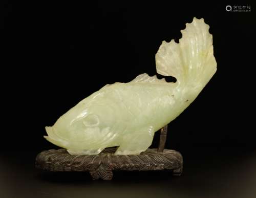 Chinese Carved Jade Fish w/ Stand