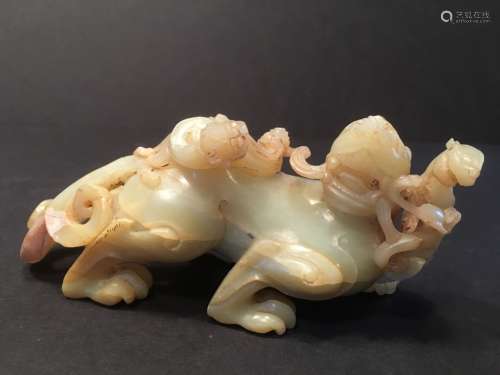 OLD Large Chinese Jade Dragon Beast Carvings, 18th-19th Century.  5