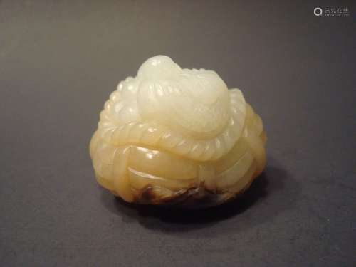 ANTIQUE Chinese White Jade Birds in nest with eggs, 19th C. 2