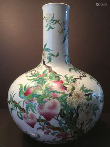 ANTIQUE Large Chinese Famille Rose Vase with 9 peaches,  late 19th century. Acquired from Sotheby's auction, Asian Week 2016