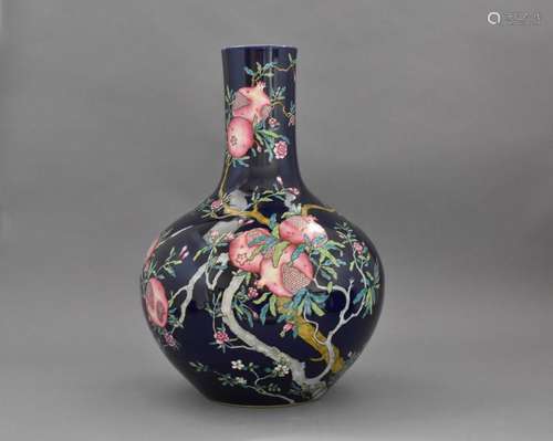 A FINE Chinese Large Famille Rose Vase with Pomegranate and flowers, early 20th C. 23 1/8