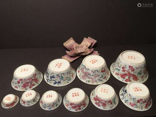 antique Chinese Nested KuiFei Bowls (10 pieaces), mid 19th Century, Daoguang peiod