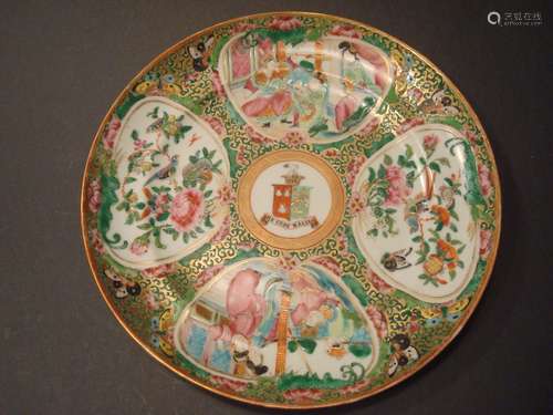 Antique Chinese Rose Medallion Armorial Plate, excellent decorations of armorial. 9