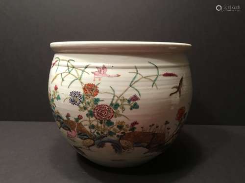 OLD Chinese Famille Rose Jar with Birds and flowers.