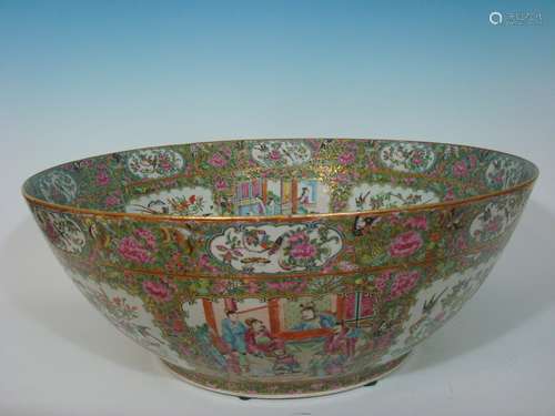 ANTIQUE Chinese Rose Medallion Punch Bowl, mid 19th C. 23