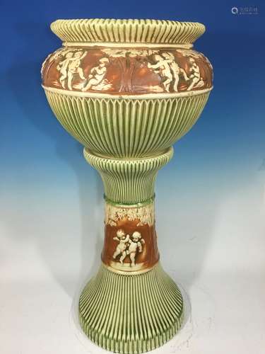 Vintage Huge Roseville Donatello Jardiniere and Pedestal. 34