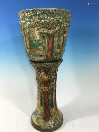 Vintage Weller Forest Jardiniere and Pedestal. 29