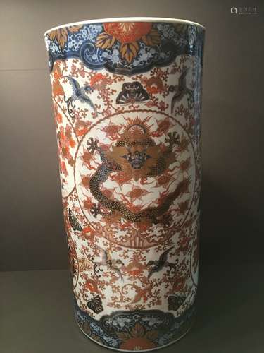 ANTIQUE Japanese Large Imari Umbrella Stand with dragons, Meiji period. 23 1/2