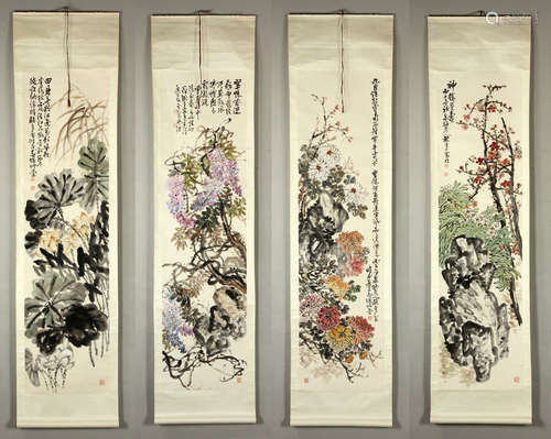 Zhao Yunhe, Four Seasons, Watercolor Scroll