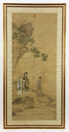 19th C. Scroll Painting on Silk