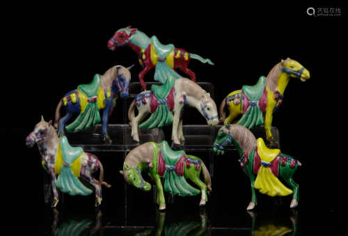 Seven Early 20th C. Chinese Enamel Decorated Horses
