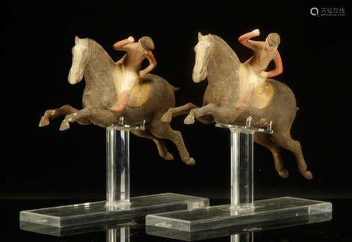 Pr. Chinese Tang Dynasty Pottery Racing Horses