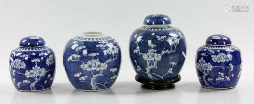 Four Chinese Blue and White Porcelain Ginger Jars