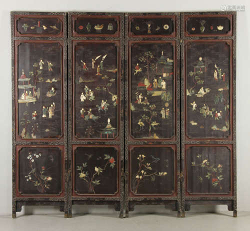 Late 19th-20th C. Chinese Lacquered Screen