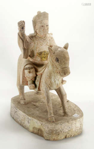 Ming Dynasty Carved Wood Warrior Figure