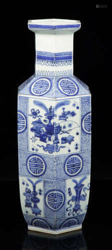 19th C. Chinese Blue and White Hexagonal Vase