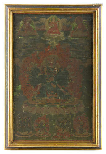 18th C. Sino-Tibetan Watercolor Thangka Painting