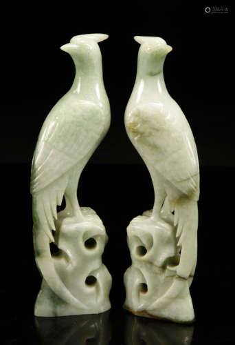 Pr. 20th C. Chinese Carved Jadeite Birds