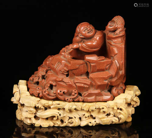 Chinese Carved Goldstone Hehe Figure