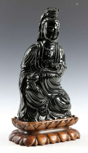 Chinese Black Jade Guanyin Figure