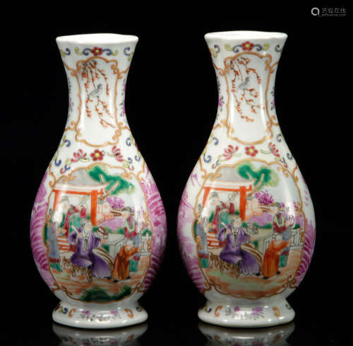 Pr. Chinese Famille Rose Four-Lobed Vases